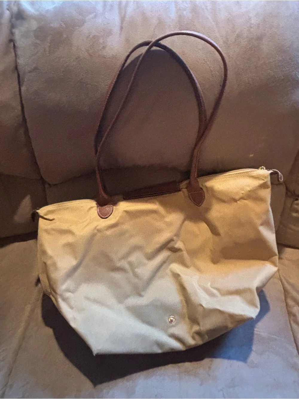 Longchamp Large Le Pliage Tote (Fawn with brown trim & gold hardware)